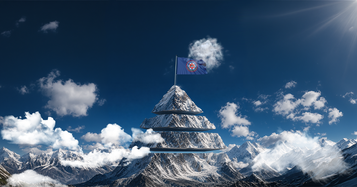 Snow-covered mountain divided into layers, representing the option to spread the cost of a World Extreme Medicine course